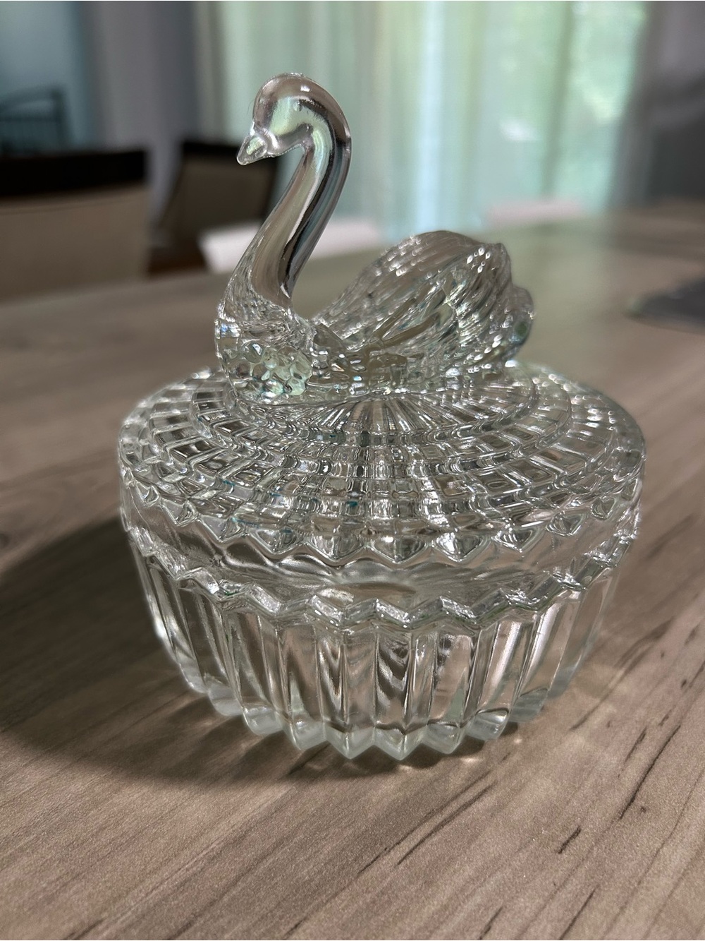 Glass Swan Trinket Dish - Clear Decorative Jewelry Box